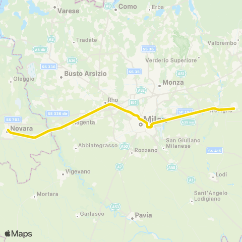 Trenord Novara-Milano Passante-Treviglio map