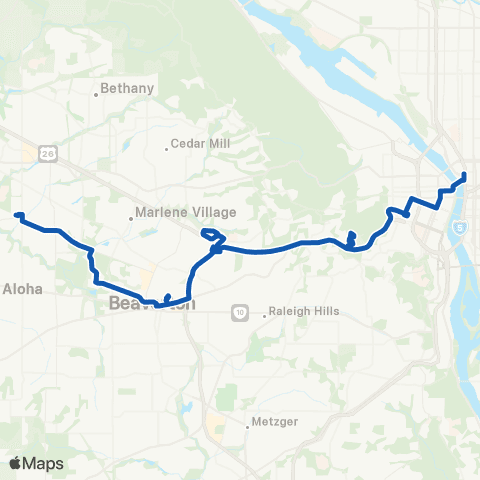 TriMet Blue Westside Bus map