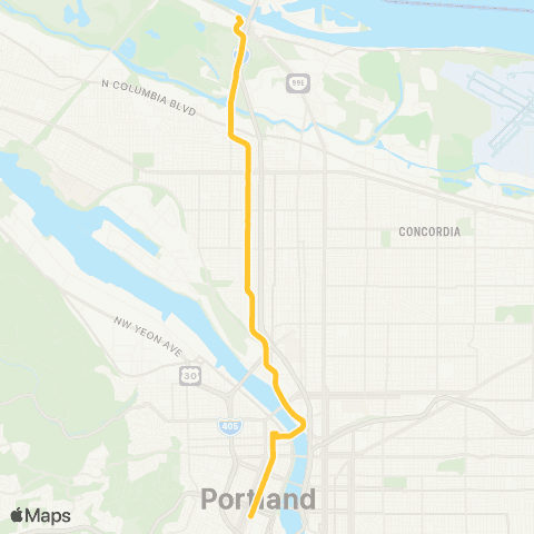TriMet Yellow Bus map