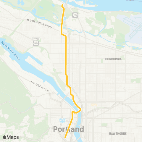 TriMet MAX Yellow Line map