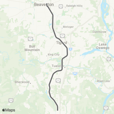 TriMet WES Commuter Rail map