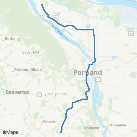 TriMet Capitol Hwy / Mocks Crest map
