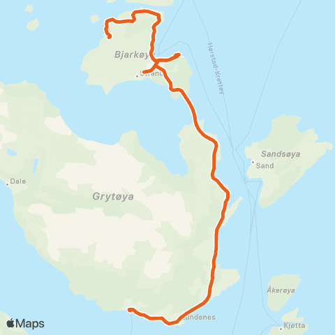 Svipper Harstad - Stornes - Grytøy - Bjarkøy map