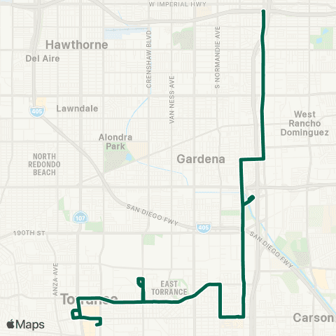 Torrance Transit Del Amo Mall - Harbor Freeway Station map