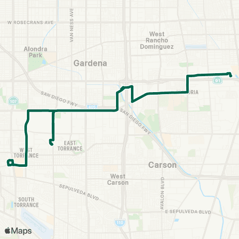 Torrance Transit Del Amo Mall - Artesia Station map