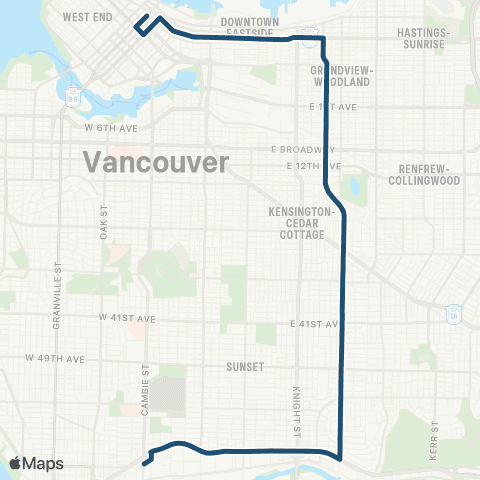 TransLink Downtown / Victoria Nightbus map