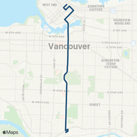 TransLink Downtown / Cambie Nightbus map