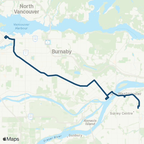 TransLink Downtown / Surrey Central Nightbus map