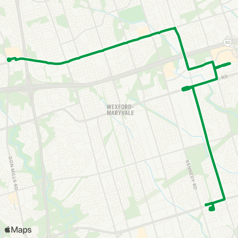 TTC Sheppard-Kennedy Express map