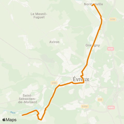 Transurbain Normanville > Gravigny > Ctre-ville > Arnières map