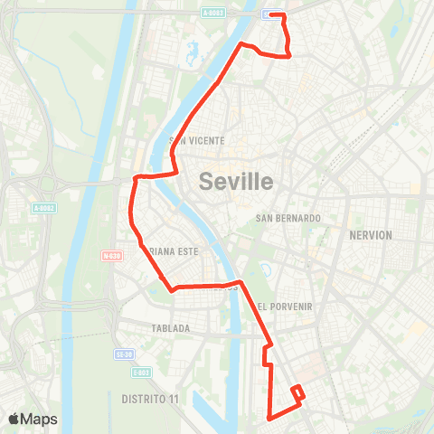 TUSSAM Gta. S. Lázaro - Hosp. V. Rocio map