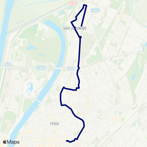 TUSSAM Ponce de León - San Jerónimo map