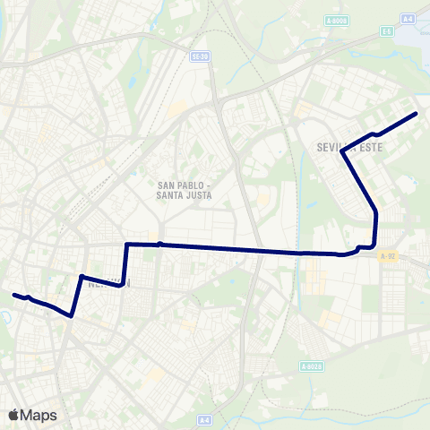 TUSSAM Prado San Sebastian - Sevilla Este map