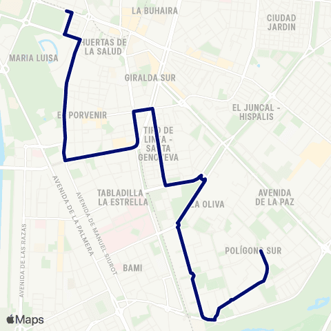 TUSSAM Prado San Sebastián - Polígono Sur map