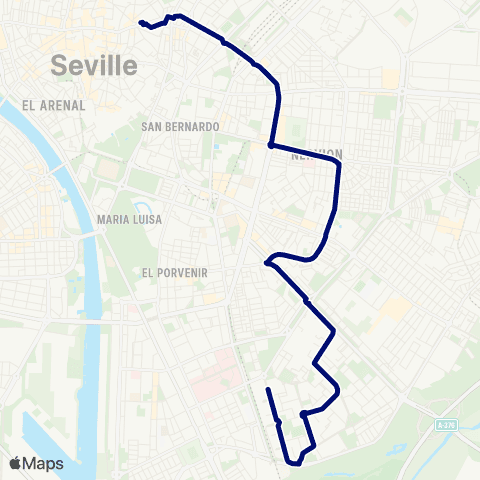 TUSSAM Ponce de León - Polígono Sur map