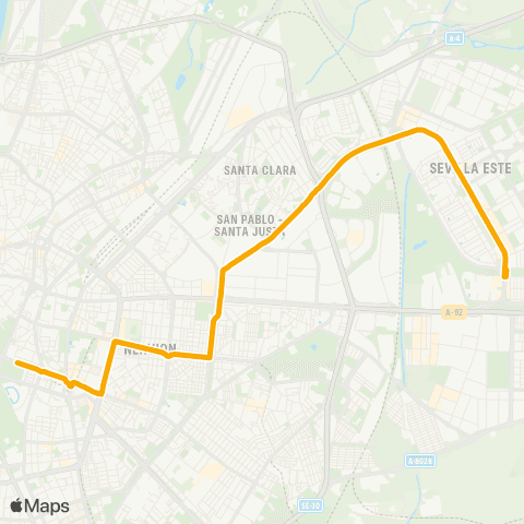 TUSSAM Prado San Sebastián - Sevilla Este map