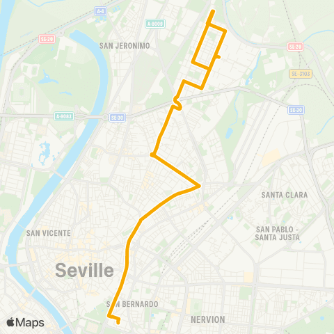 TUSSAM Prado San Sebastián - Pino Montano map