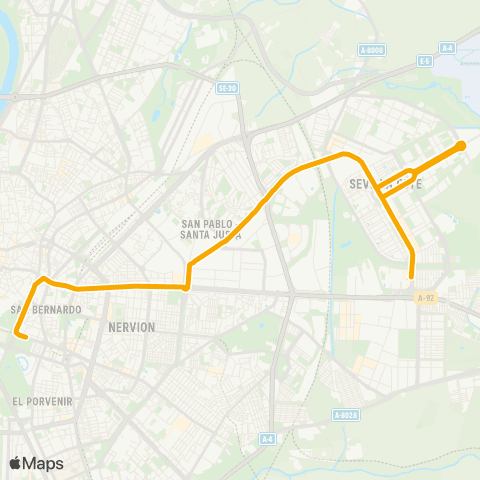 TUSSAM P. San Sebastian - Sevilla Este map
