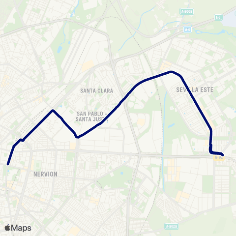 TUSSAM Torreblanca - Sevilla Este - Nervion map