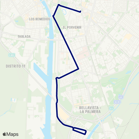 TUSSAM San Bernardo - Prado - Isla Natura map
