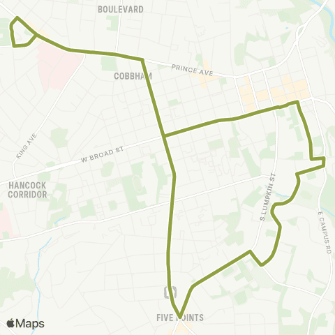 UGA Transit Milledge Night map