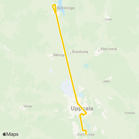 UL Björklinge Björkvallsskolan—Uppsala Centralstationen map