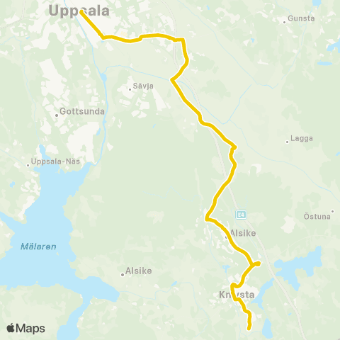 UL Uppsala Centralstationen—Knivsta Kyrka map