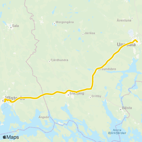 UL Västerås Centralstation—Uppsala Centralstationen map