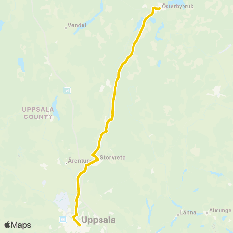 UL Uppsala Centralstationen—Österbybruk Bussterminal map