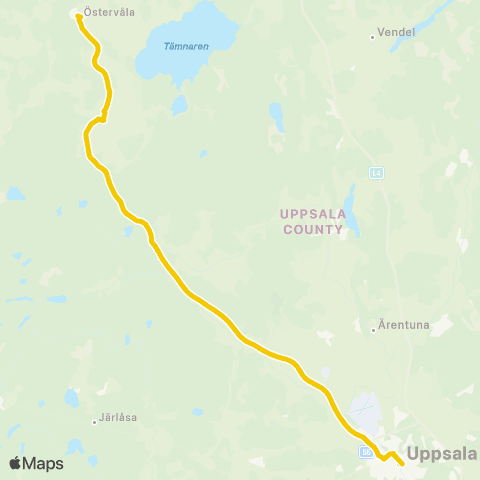 UL Östervåla Busstation—Uppsala Centralstationen map