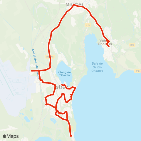 Ulysse Scolaires Circuit Istres - St Chamas map