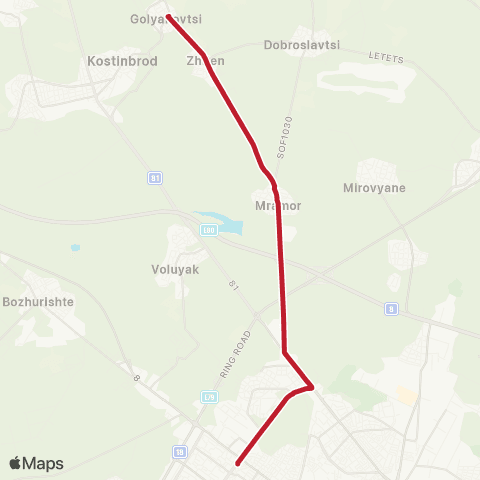 Център за градска мобилност СЕЛО ГОЛЯНОВЦИ - КВ. ОБЕЛЯ - СЕЛО ГОЛЯНОВЦИ map