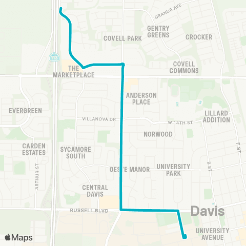 Unitrans Anderson / Alvarado / N Sycamore / MU Term map