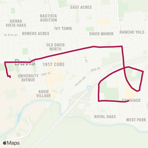 Unitrans B St / Cowell / Drew map
