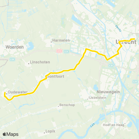 U-OV Nachtlijn Utrecht - Oudewater map