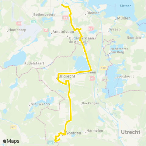 U-OV Nachtlijn Amsterdam - Woerden map