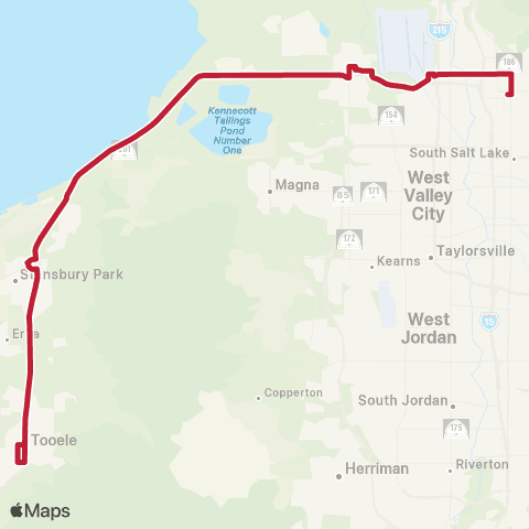 UTA Tooele Fast Bus map