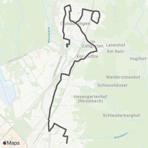 VAG Zähringen - Gundelfingen - Wildtal - Berggasse map