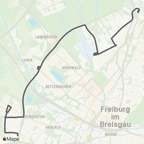 VAG Hugstetten Bhf. - Hochdorf - Industriegebiet Nord - Zähringen map