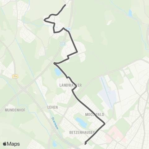 VAG Bissierstraße - Mooswald - Landwasser - Hochdorf map