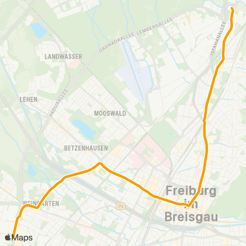 VAG Zähringen - Bertoldsbrunnen - Haid map