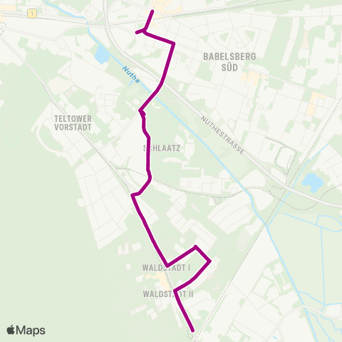 Verkehrsbetrieb Potsdam Rehbrücke Bhf ↔︎ 🅢 Babelsberg map