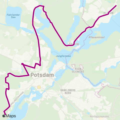 Verkehrsbetrieb Potsdam Pirschheide Bhf ↔︎ Gutspark Neukladow (Berlin) map