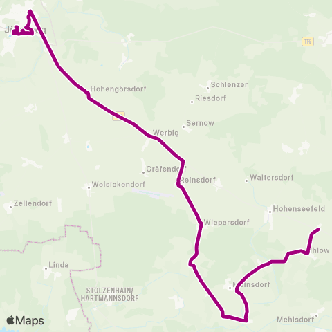 Verkehrsgesellschaft Teltow-Fläming Chausseestr. ↔︎ Schule map