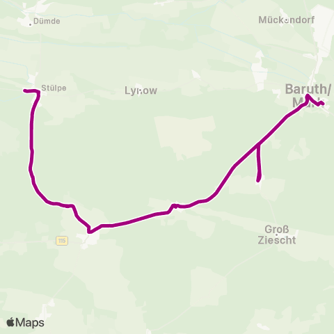 Verkehrsgesellschaft Teltow-Fläming Paplitzer Str. ↔︎ Heideweg map