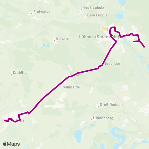Regionale Verkehrsgesellschaft Dahme-Spreewald Reha-Zentrum ↔︎ AM Anger map