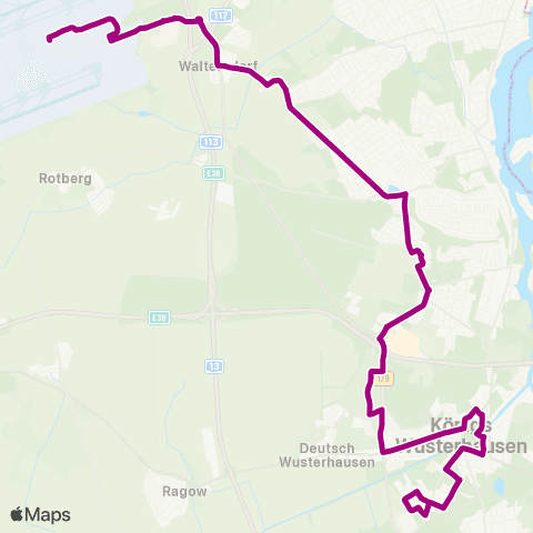 Regionale Verkehrsgesellschaft Dahme-Spreewald Flughafen Ber ↔︎ Bettina-Von-Arnim-Str. map