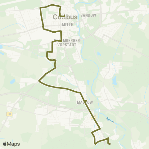 Cottbusverkehr Uhlandstr. ↔︎ Stadthalle Puschkinpromenade map
