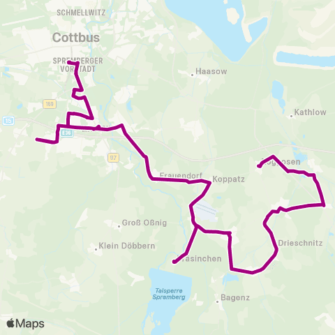 Cottbusverkehr Wendeplatz ↔︎ Hbf map