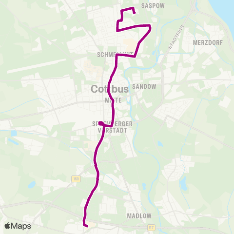 Cottbusverkehr Lausitz Park ↔︎ Neu Schmellwitz Zuschka map